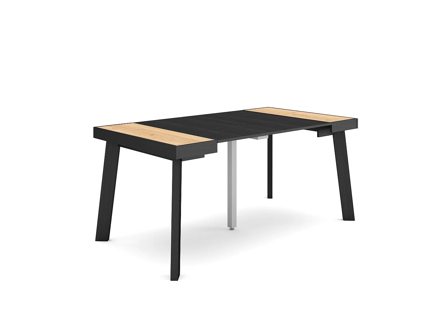 Table console extensible, 160x90x73cm, Pour 8 personnes, Pieds en bois, Chêne et noir