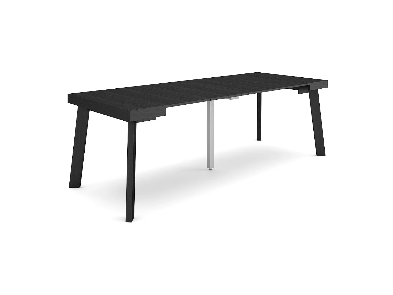 Table console extensible, 222x90x73cm, Pour 10 personnes, Pieds en bois, Noir