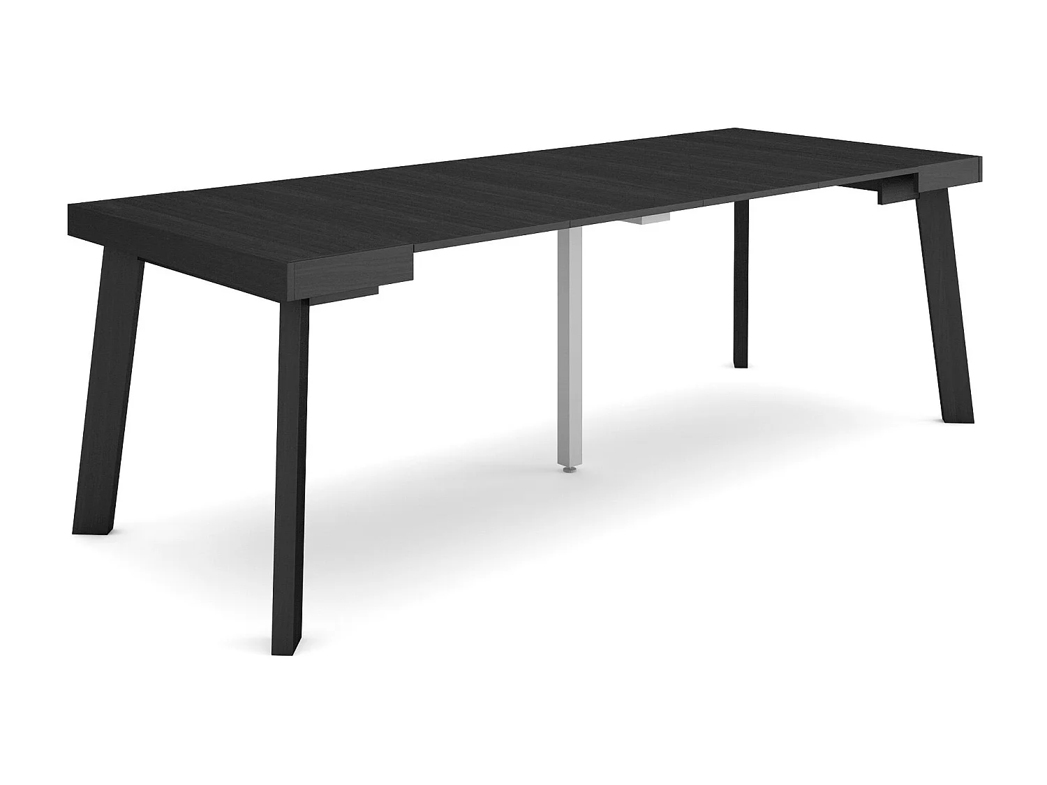 Table console extensible, 222x90x73cm, Pour 10 personnes, Pieds en bois, Noir