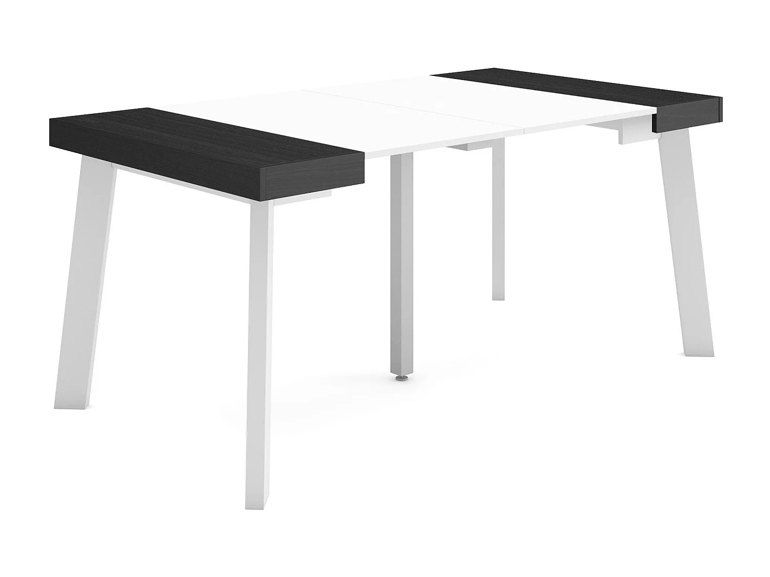 Consolle allungabile, 160x90x73cm, Per 8 persone, Gambe in legno, Bianco e nero