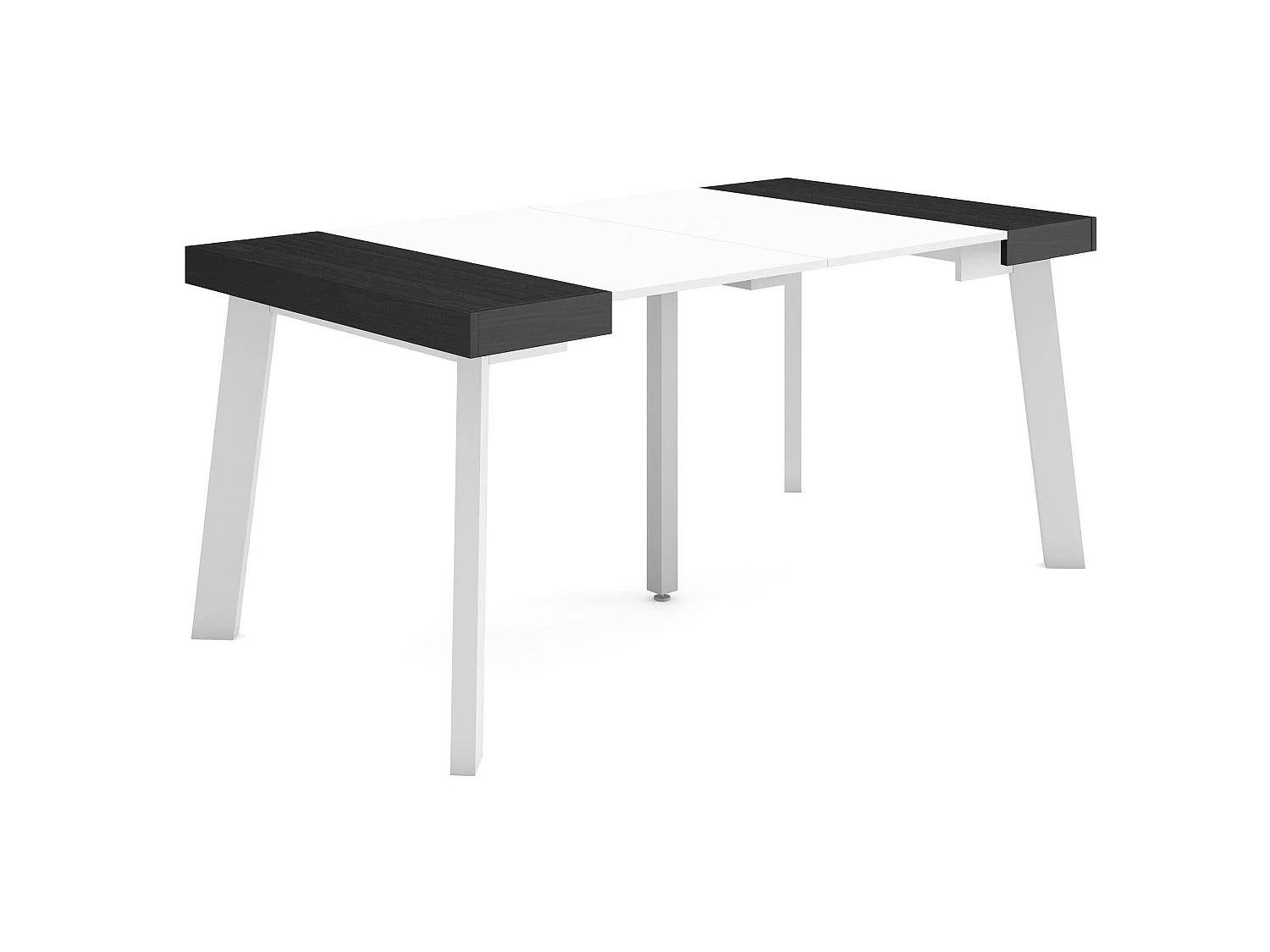 Table console extensible, 160x90x73cm, Pour 8 personnes, Pieds en bois, Blanc et noir