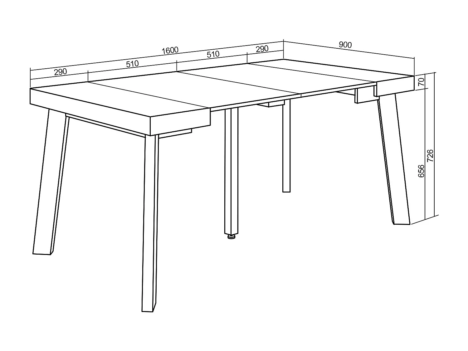 Table console extensible, 160x90x73cm, Pour 8 personnes, Pieds en bois, Blanc et noir