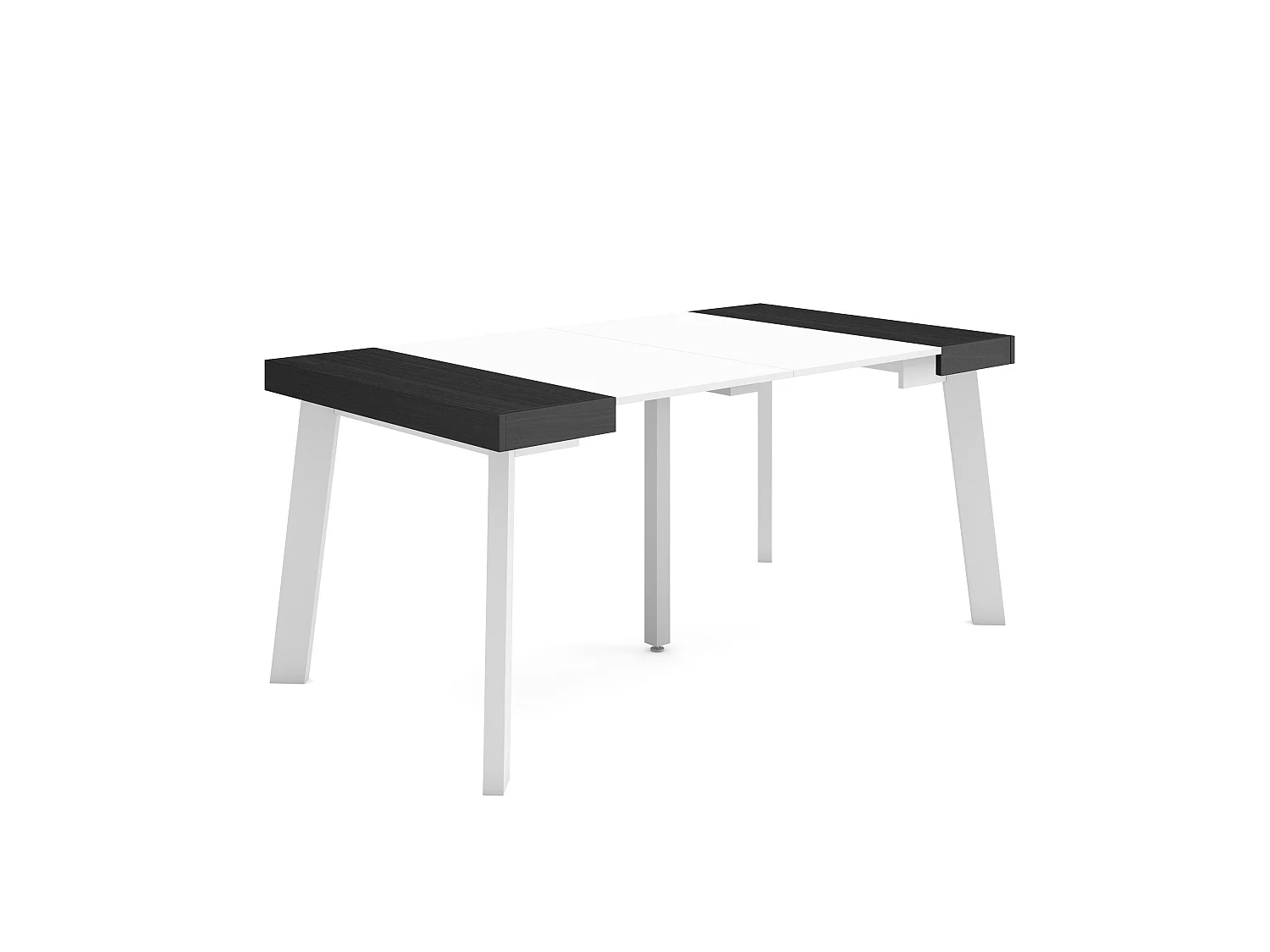 Table console extensible, 160x90x73cm, Pour 8 personnes, Pieds en bois, Blanc et noir