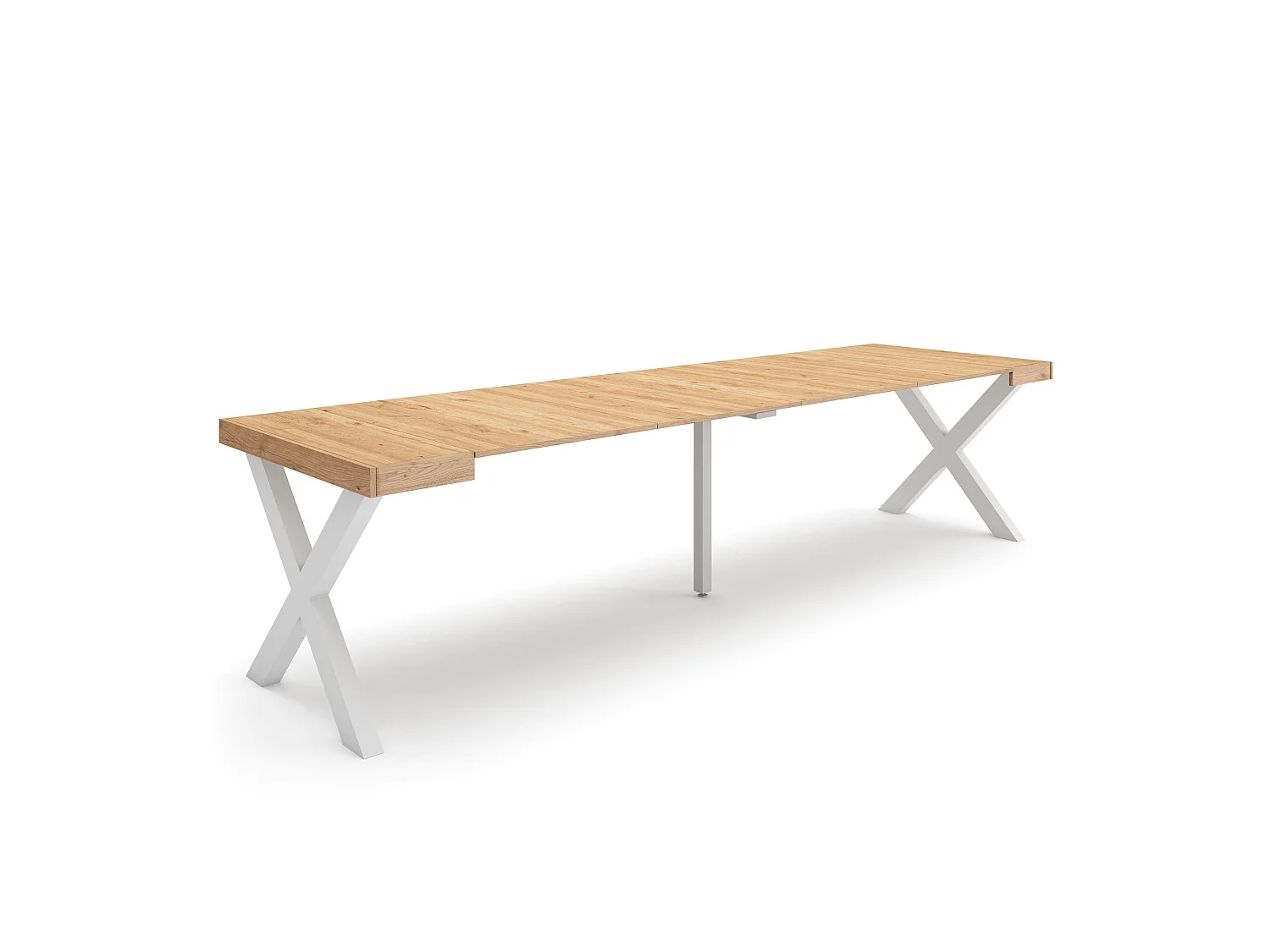 Ausziehbarertisch, 302x90x73cm, Für 14 Gäste, Massivholz Beine, Eiche