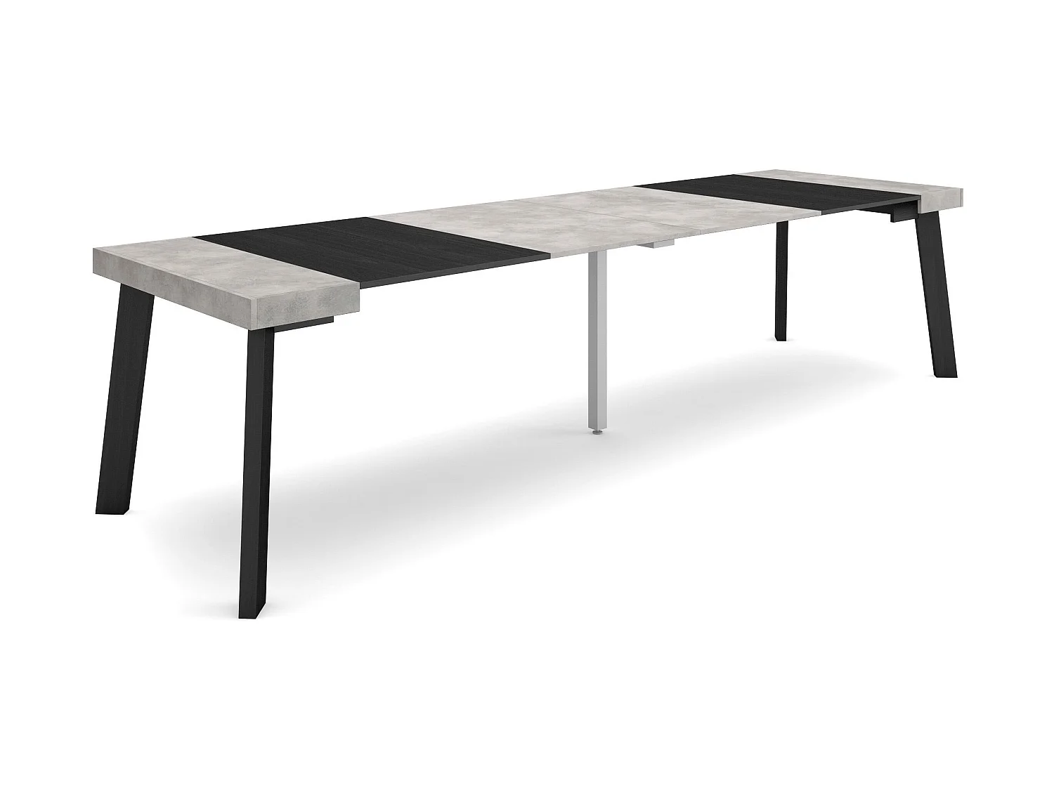 Table console extensible, 302x90x73cm, Pour 14 personnes, Pieds en bois, Ciment