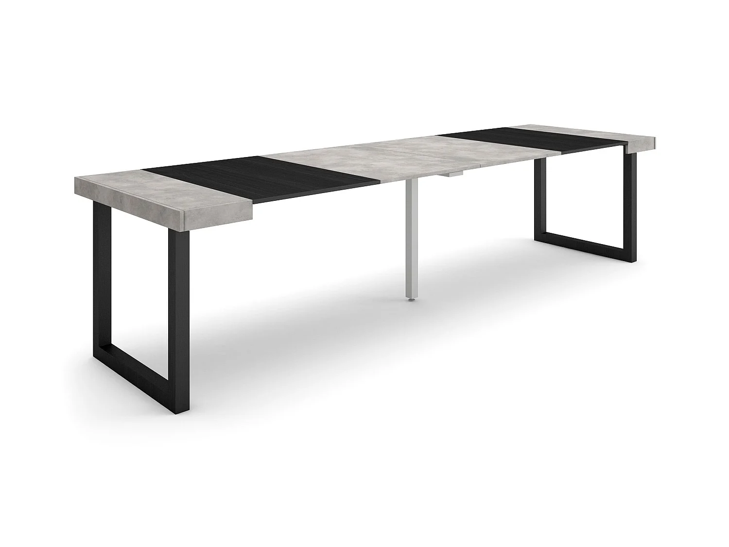Table console extensible, 302x90x73cm, Pour 14 personnes, Pieds bois massif, Ciment