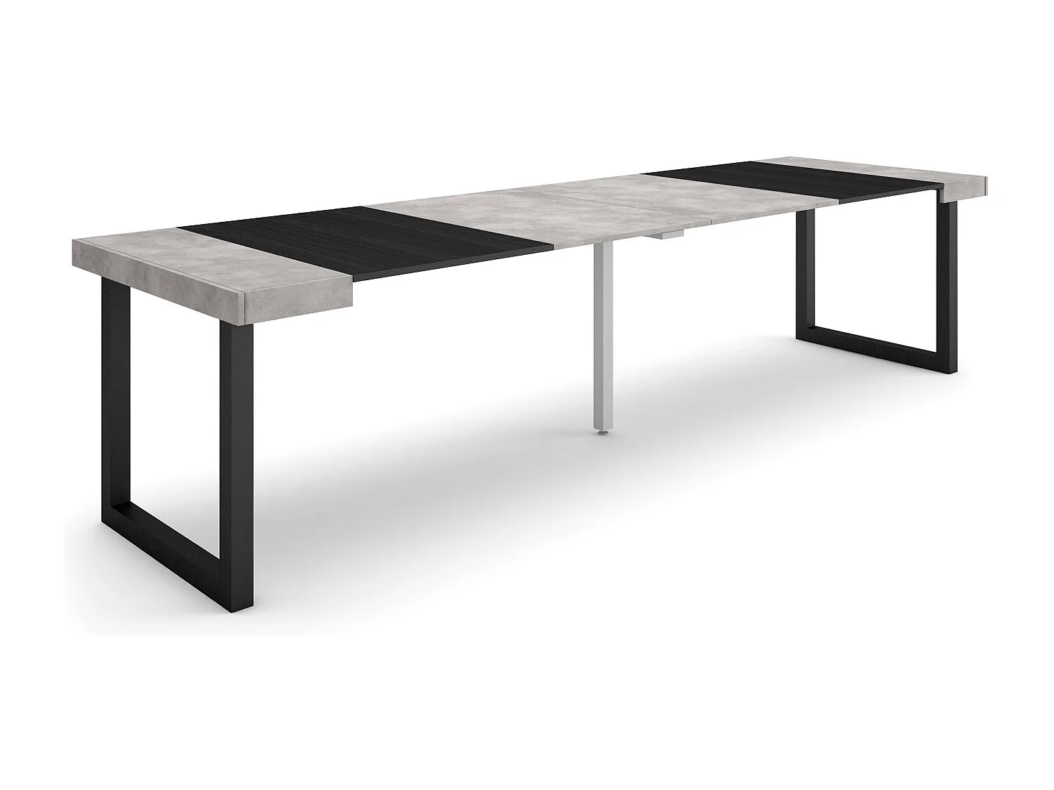 Uitschuifbare Consoletafel, 302x90x73cm, Voor 14 personen, Massief houten poten, Cement