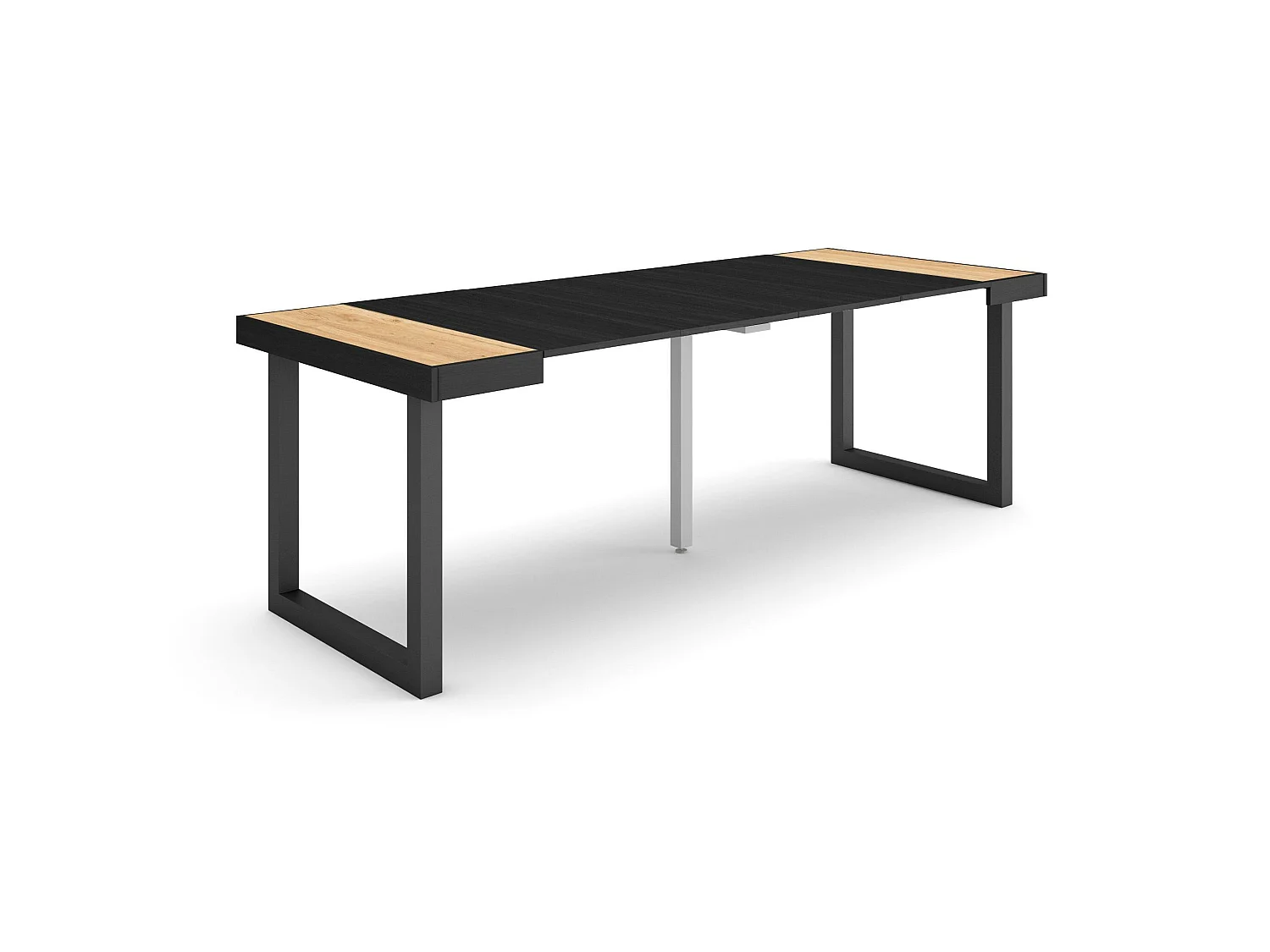 Mesa Consola Extensível, 222x90x73cm, Para 10 pessoas, Pés de madeira, Carvahlo e preto