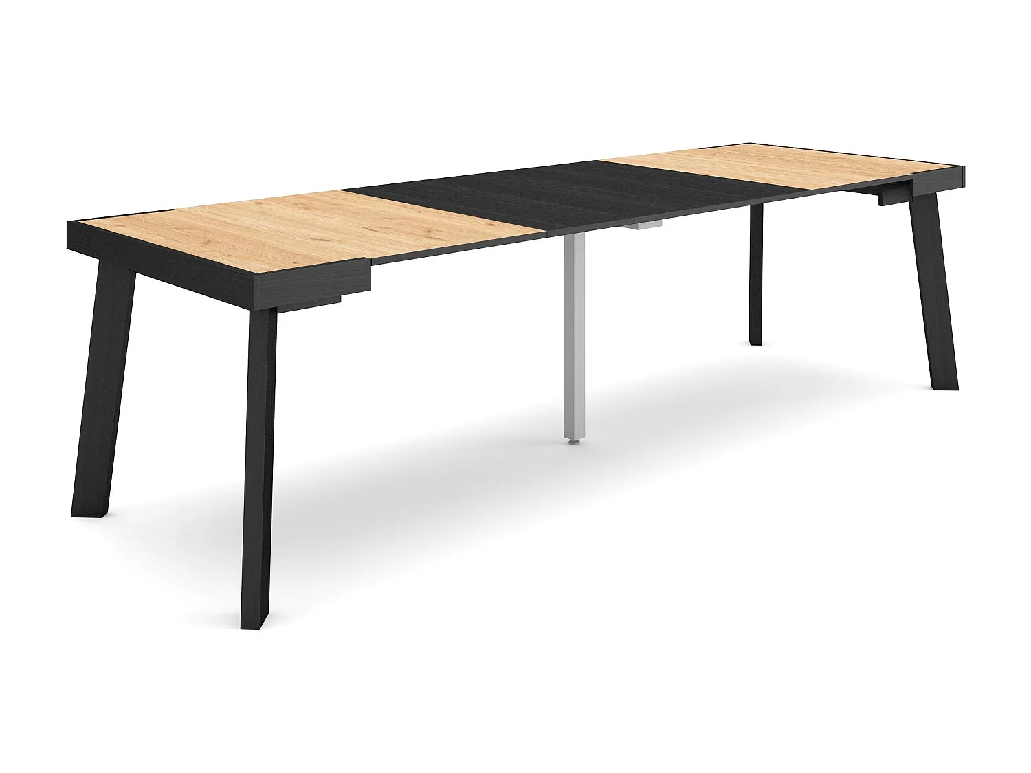 Consolle allungabile, 262x90x73cm, Per 12 persone, Gambe in legno, Rovere e nero