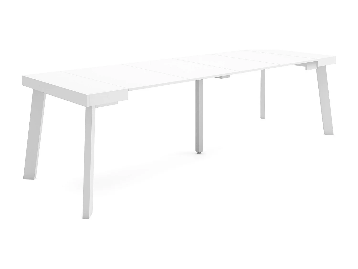 Table console extensible, 262x90x73cm, Pour 12 personnes, Pieds en bois, Blanc