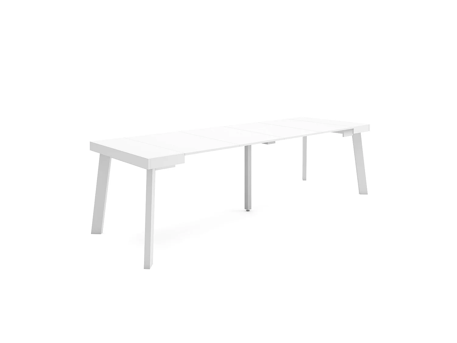 Table console extensible, 262x90x73cm, Pour 12 personnes, Pieds en bois, Blanc
