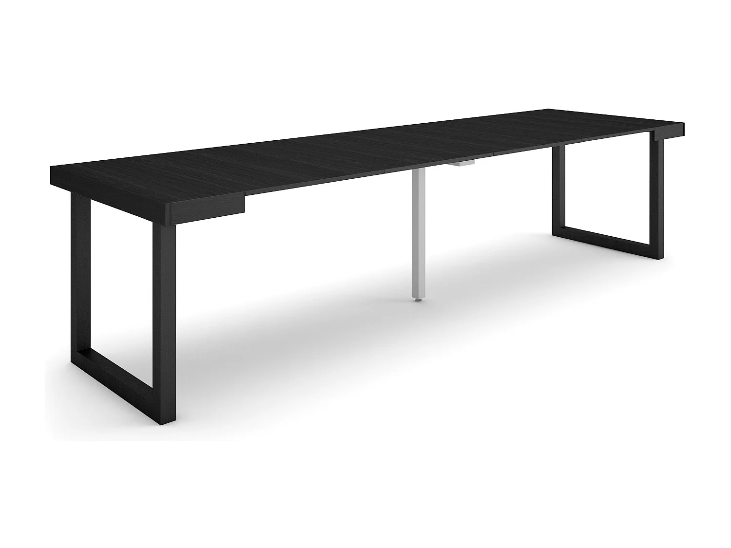 Table console extensible, 302x90x73cm, Pour 14 personnes, Pieds bois massif, Noir