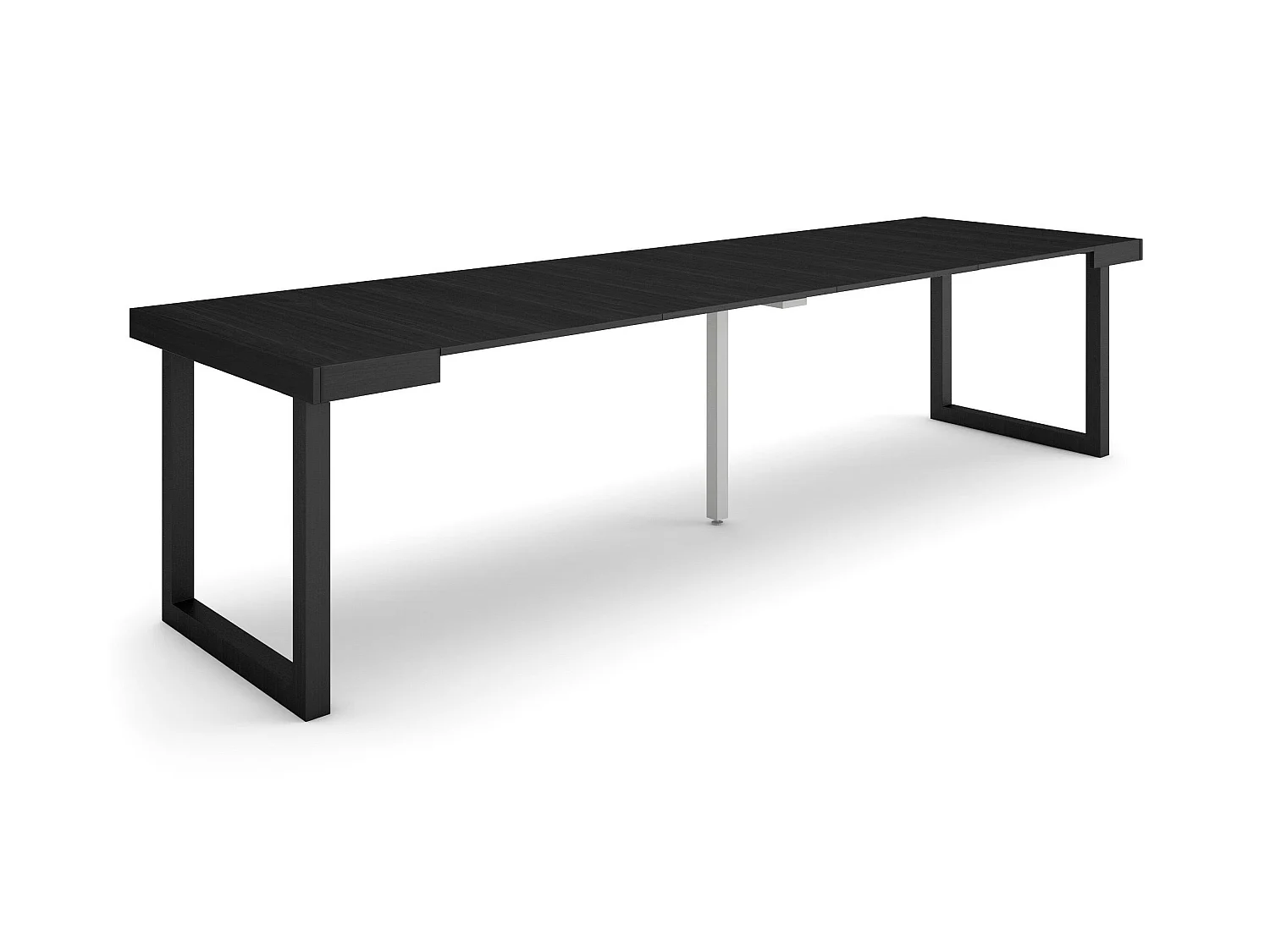 Table console extensible, 302x90x73cm, Pour 14 personnes, Pieds bois massif, Noir