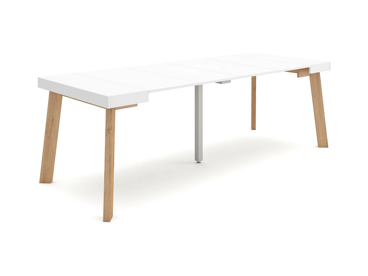 Uitschuifbare Consoletafel, 222x90x73cm, Voor 10 personen, Houten poten, Wit