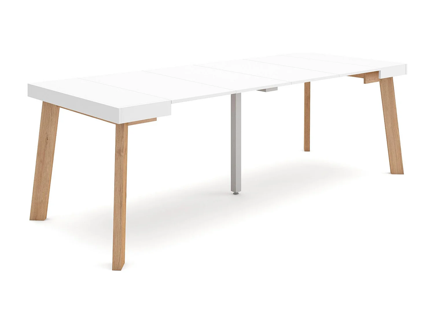 Table console extensible, 222x90x73cm, Pour 10 personnes, Pieds en bois, Blanc