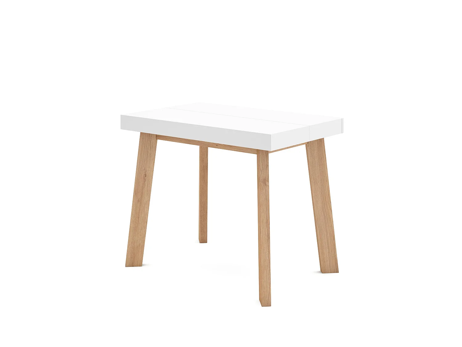 Table console extensible, 222x90x73cm, Pour 10 personnes, Pieds en bois, Blanc