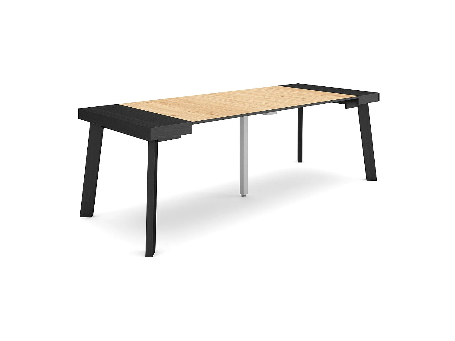 Uitschuifbare Consoletafel, 222x90x73cm, Voor 10 personen, Houten poten, Zwart/Eiken