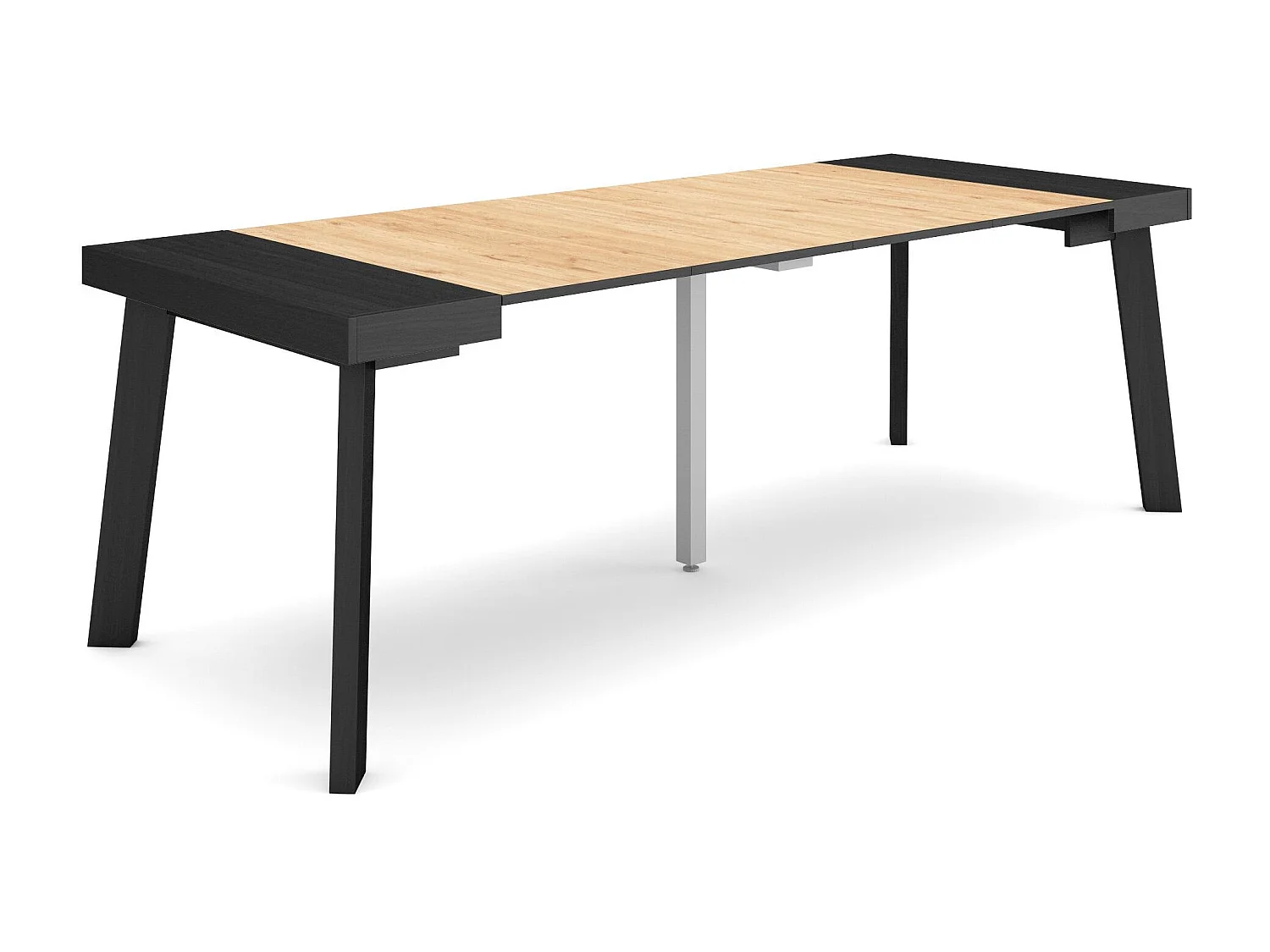 Uitschuifbare Consoletafel, 222x90x73cm, Voor 10 personen, Houten poten, Zwart/Eiken