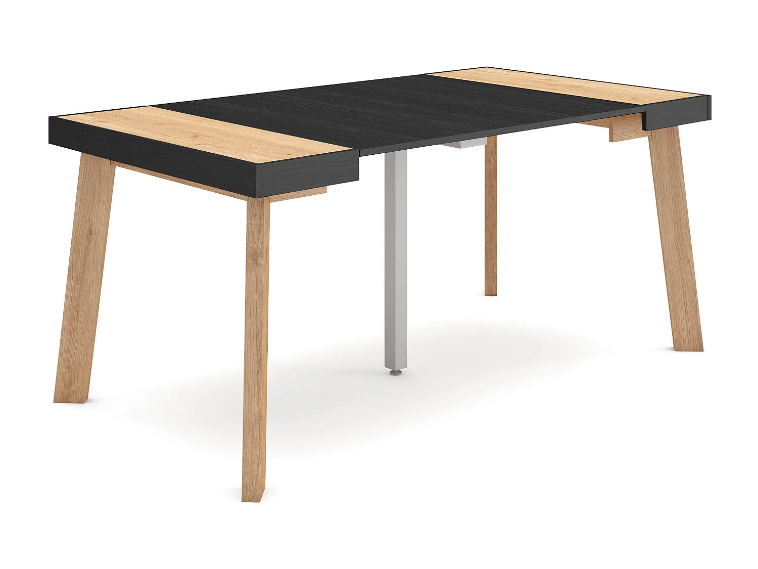 Mesa Consola Extensível, 160x90x73cm, Para 8 pessoas, Pés de madeira, Carvahlo e preto
