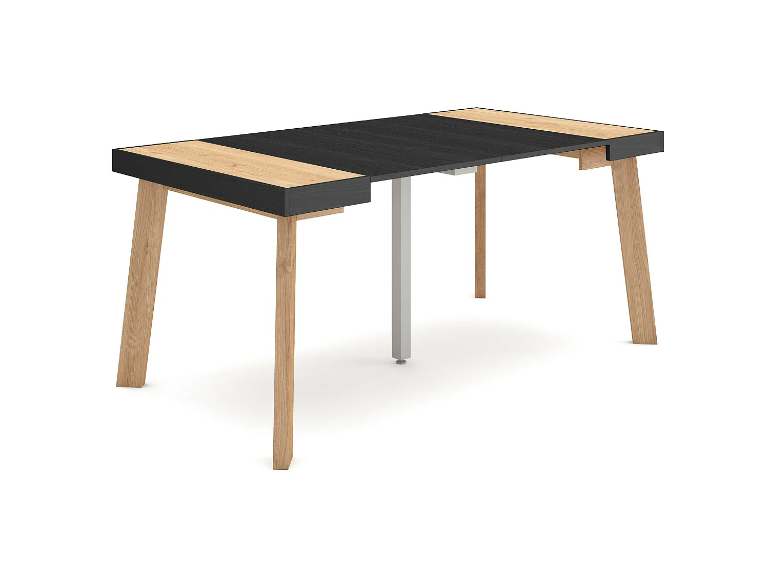 Table console extensible, 160x90x73cm, Pour 8 personnes, Pieds en bois, Chêne et noir