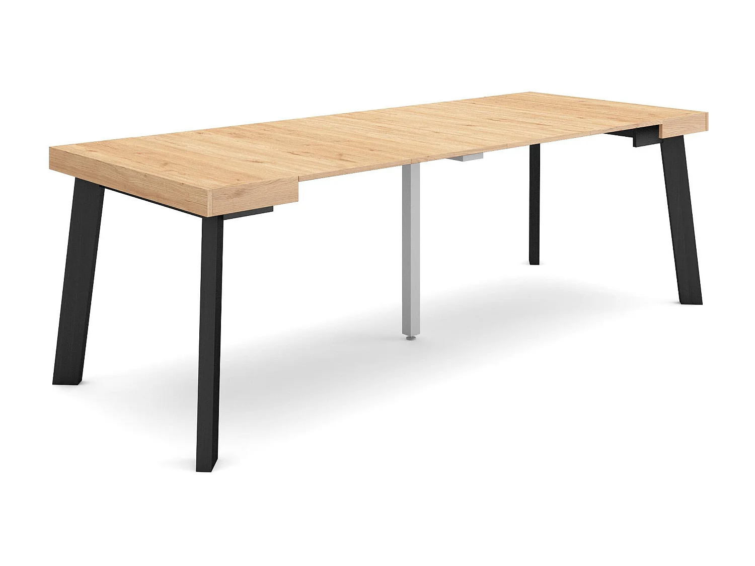 Table console extensible, 222x90x73cm, Pour 10 personnes, Pieds en bois, Chêne