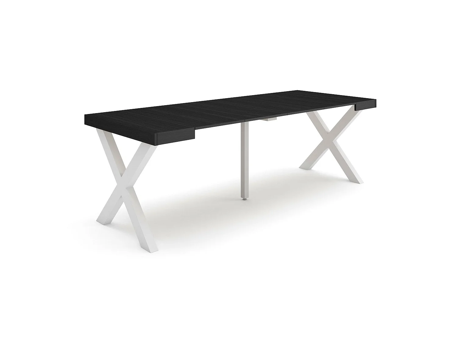 Table console extensible, 222x90x73cm, Pour 10 personnes, Pieds bois massif, Noir