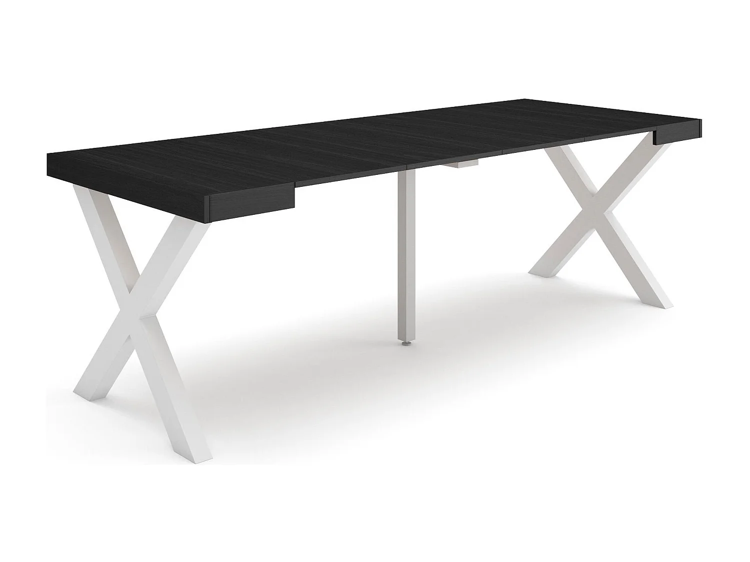 Table console extensible, 222x90x73cm, Pour 10 personnes, Pieds bois massif, Noir