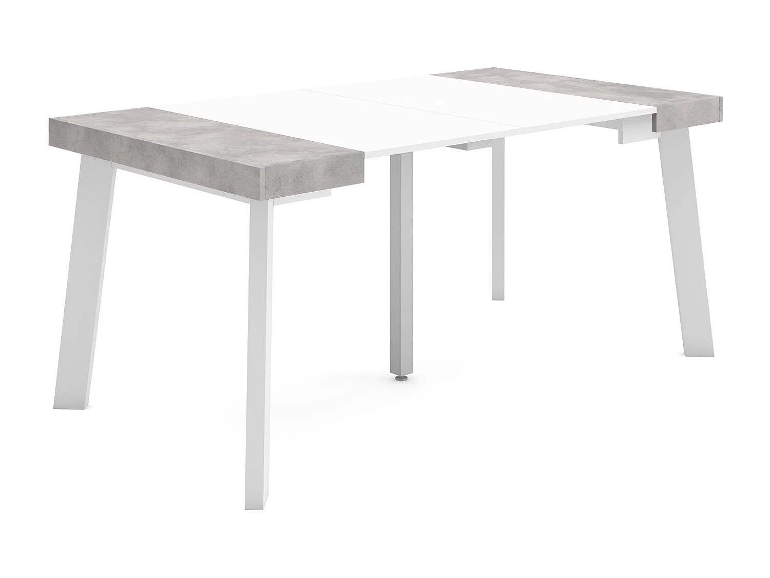 Ausziehbarertisch, 160x90x73cm, Für 8 Gäste, Hölzerne Beine, Mattweiß und Zement