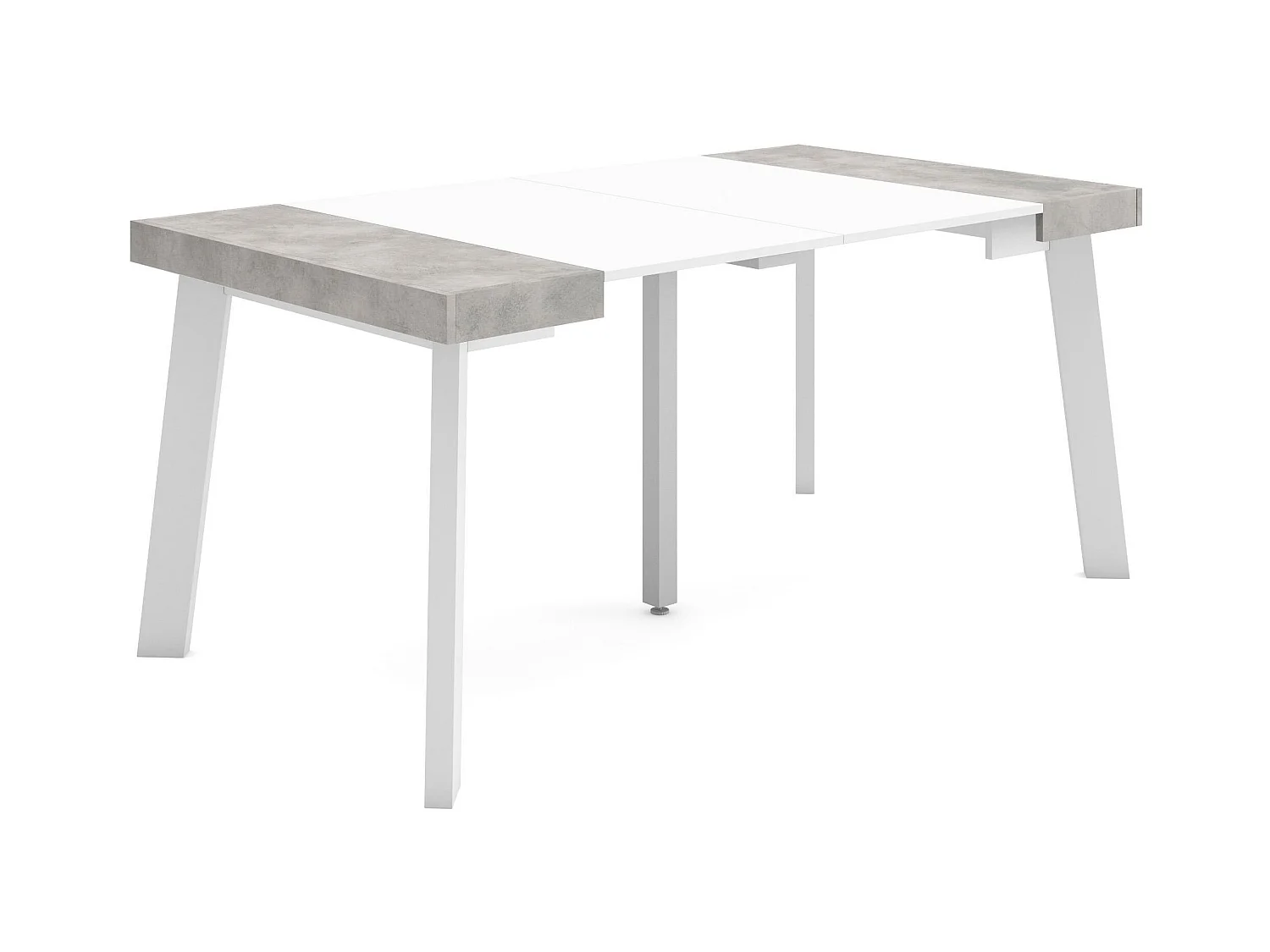Uitschuifbare Consoletafel, 160x90x73cm, Voor 8 personen, Houten poten, Wit en Cement