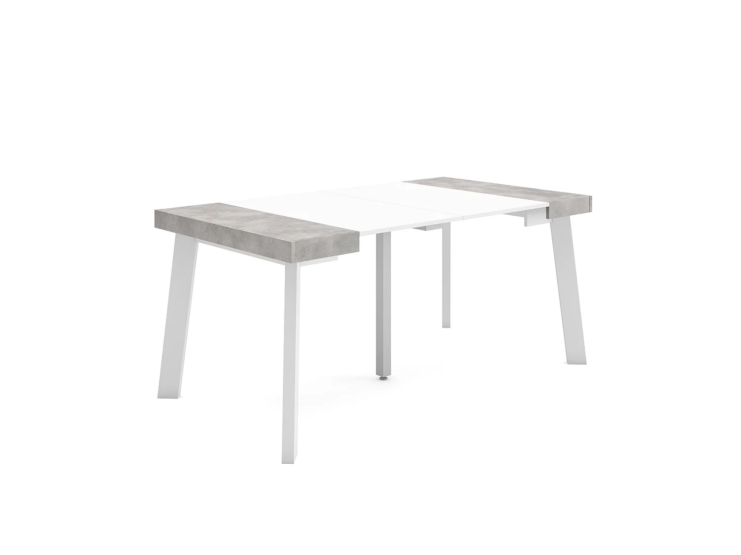 Table console extensible, 160x90x73cm, Pour 8 personnes, Pieds en bois, Blanc et ciment