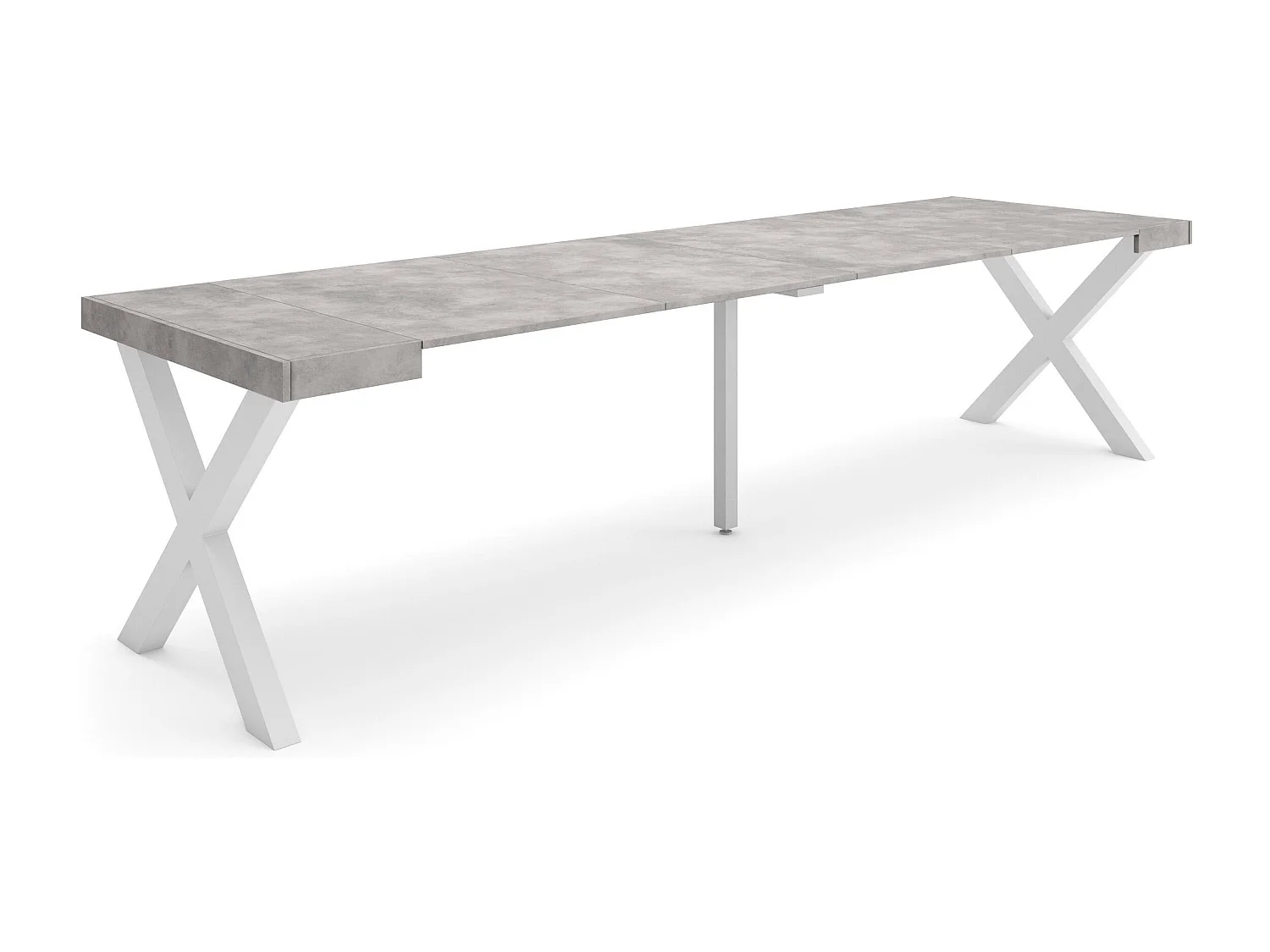 Ausziehbarertisch, 302x90x73cm, Für 14 Gäste, Massivholz Beine, Zement