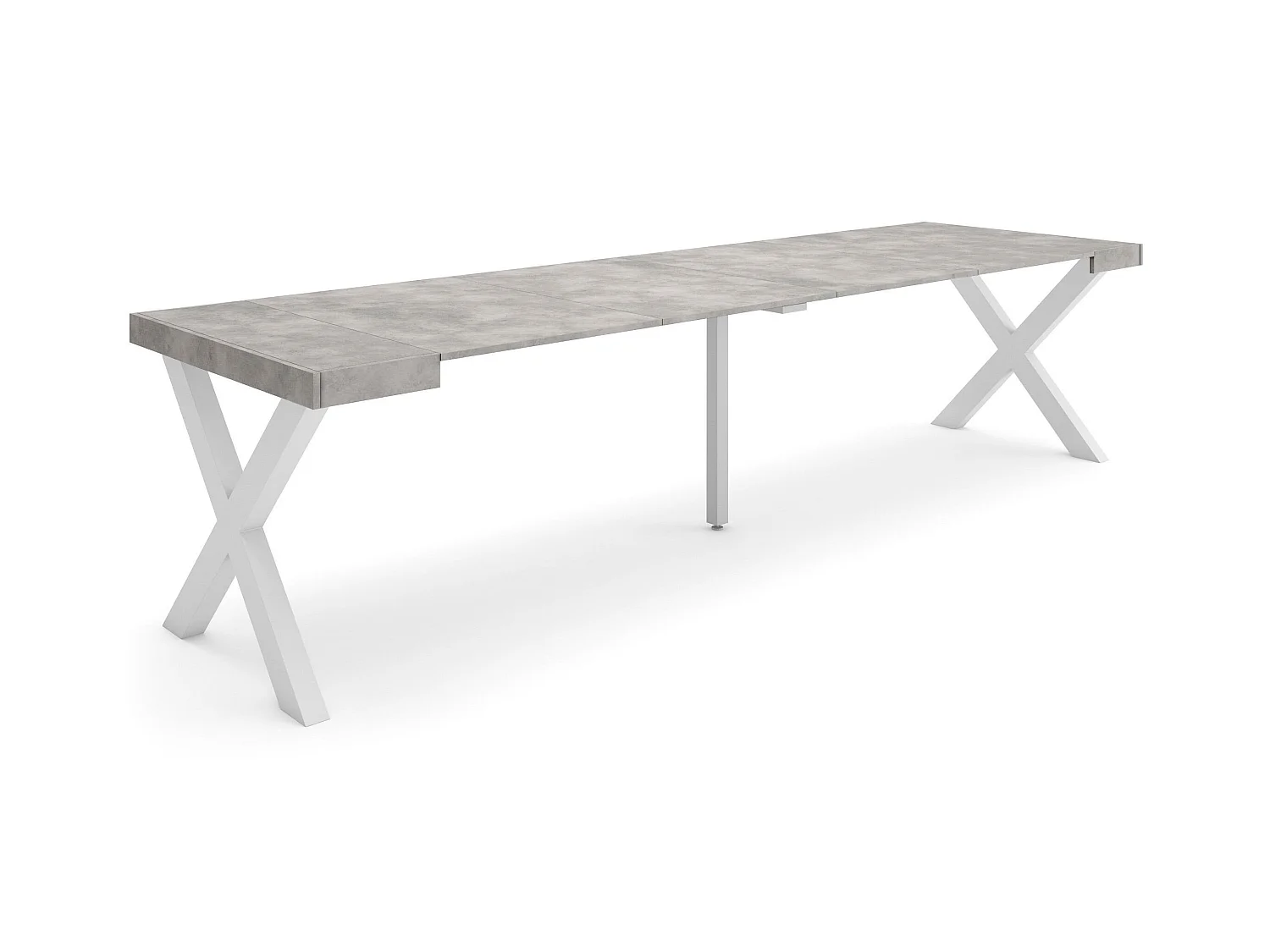 Table console extensible, 302x90x73cm, Pour 14 personnes, Pieds bois massif, Ciment