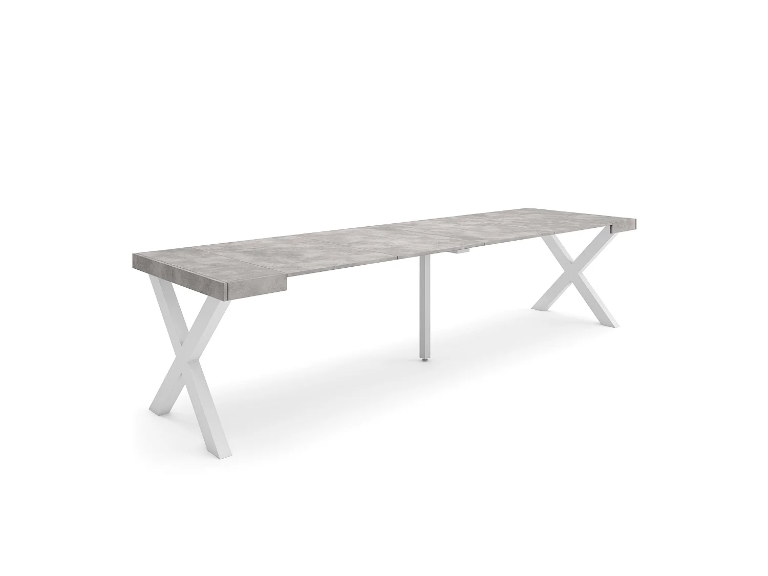 Table console extensible, 302x90x73cm, Pour 14 personnes, Pieds bois massif, Ciment