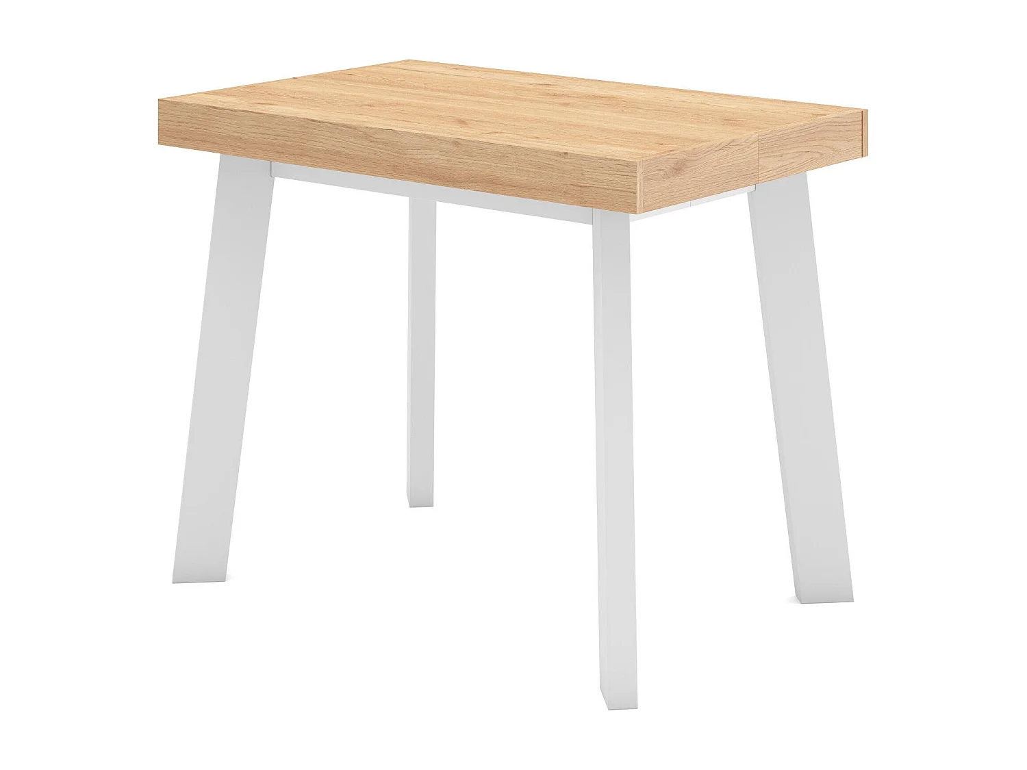 Table console extensible, 262x90x73cm, Pour 12 personnes, Pieds en bois, Chêne et blanc