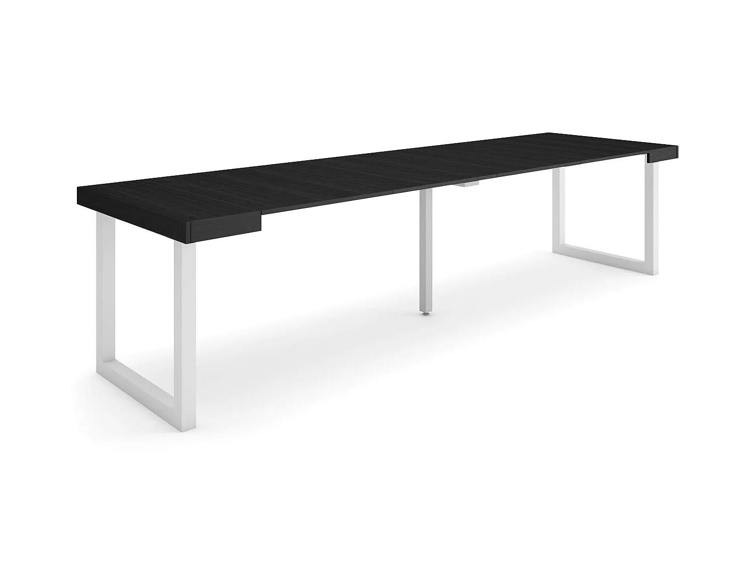 Table console extensible, 302x90x73cm, Pour 14 personnes, Pieds bois massif, Noir