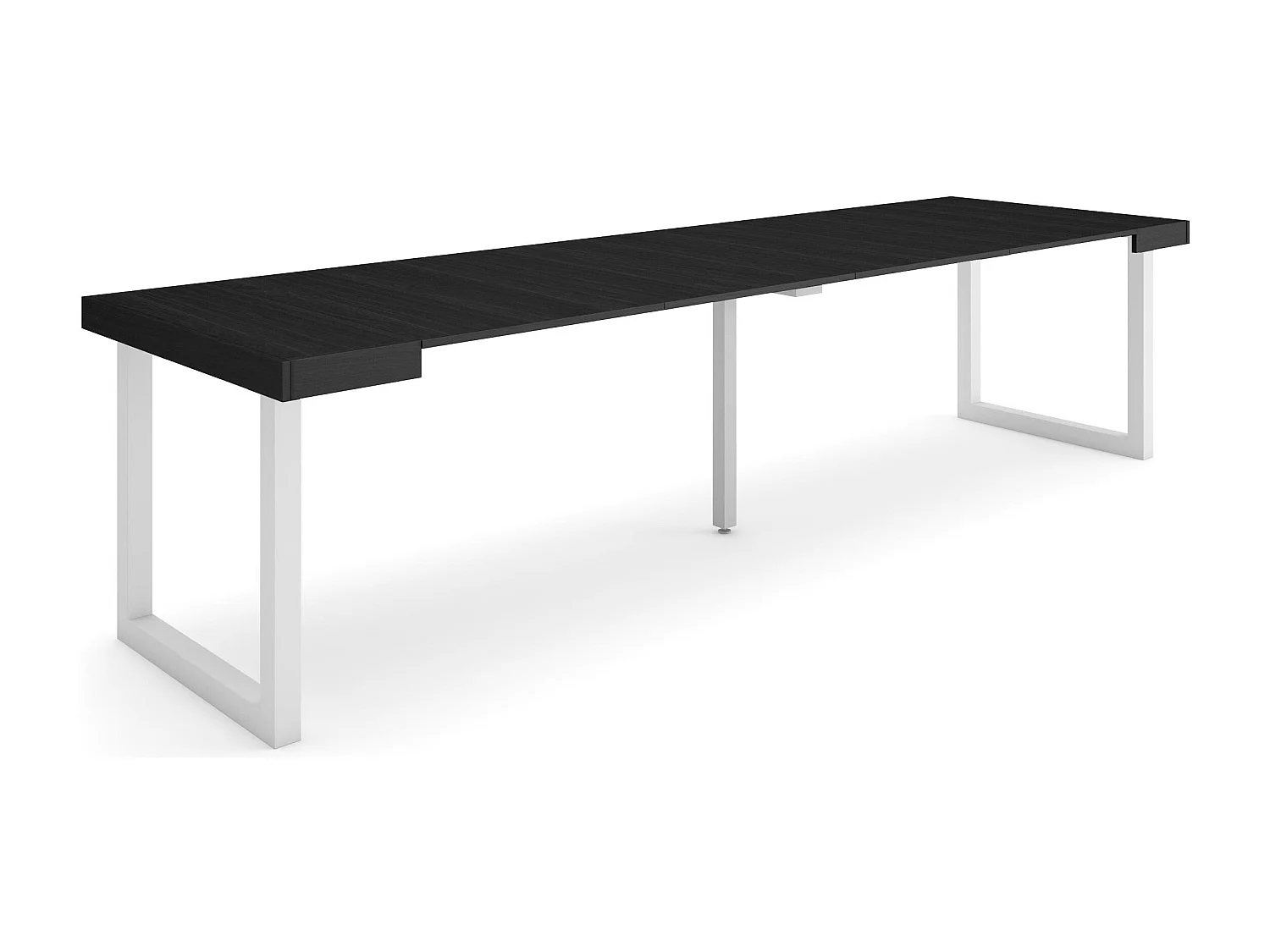 Table console extensible, 302x90x73cm, Pour 14 personnes, Pieds bois massif, Noir