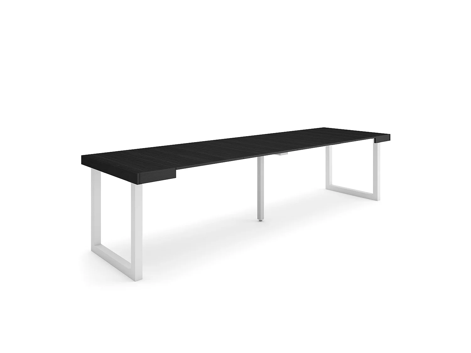 Table console extensible, 302x90x73cm, Pour 14 personnes, Pieds bois massif, Noir