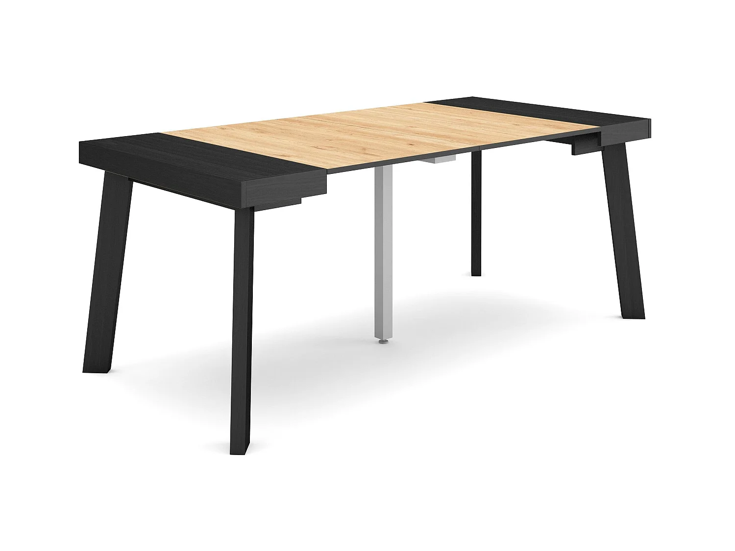 Table console extensible, 180x90x73cm, Pour 8 personnes, Pieds en bois, Noir et chêne