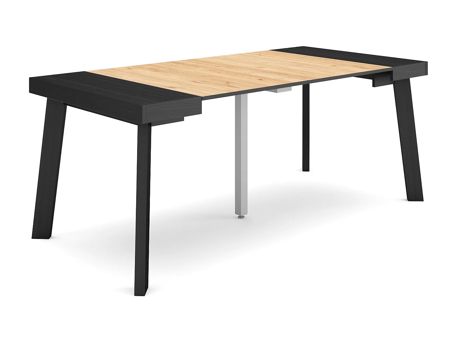 Mesa Consola Extensível, 180x90x73cm, Para 8 pessoas, Pés de madeira, Preto e carvahlo