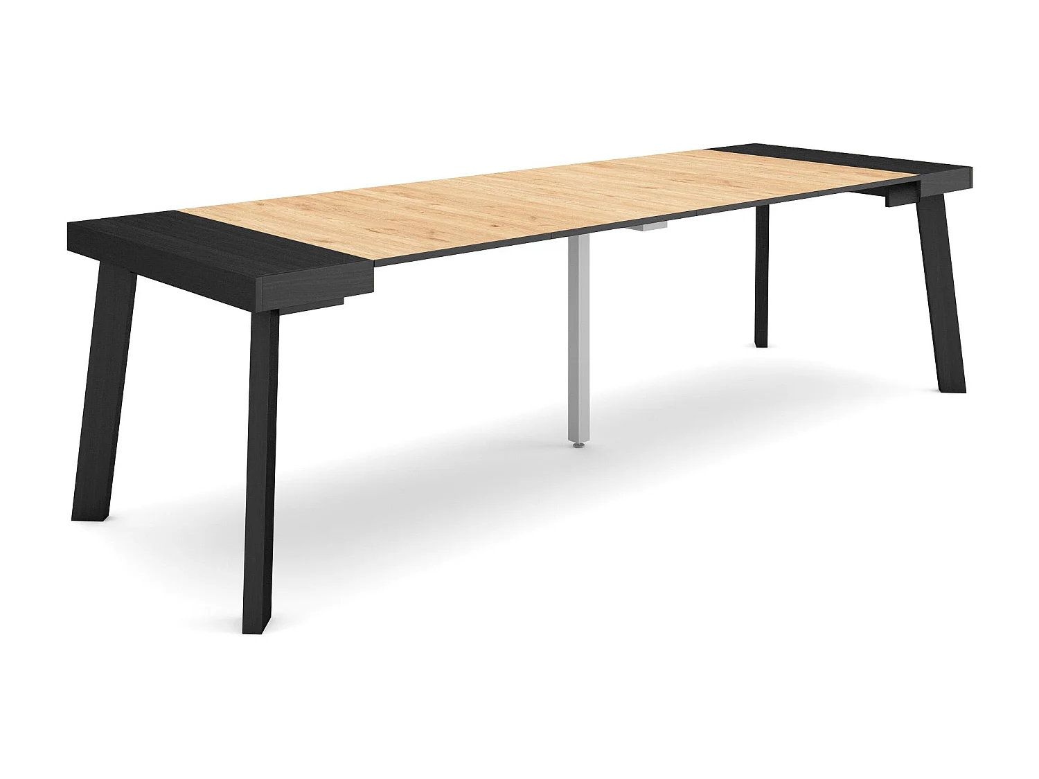 Uitschuifbare Consoletafel, 262x90x73cm, Voor 12 personen, Houten poten, Zwart/Eiken