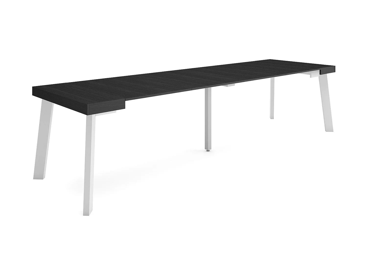 Table console extensible, 302x90x73cm, Pour 14 personnes, Pieds en bois, Noir