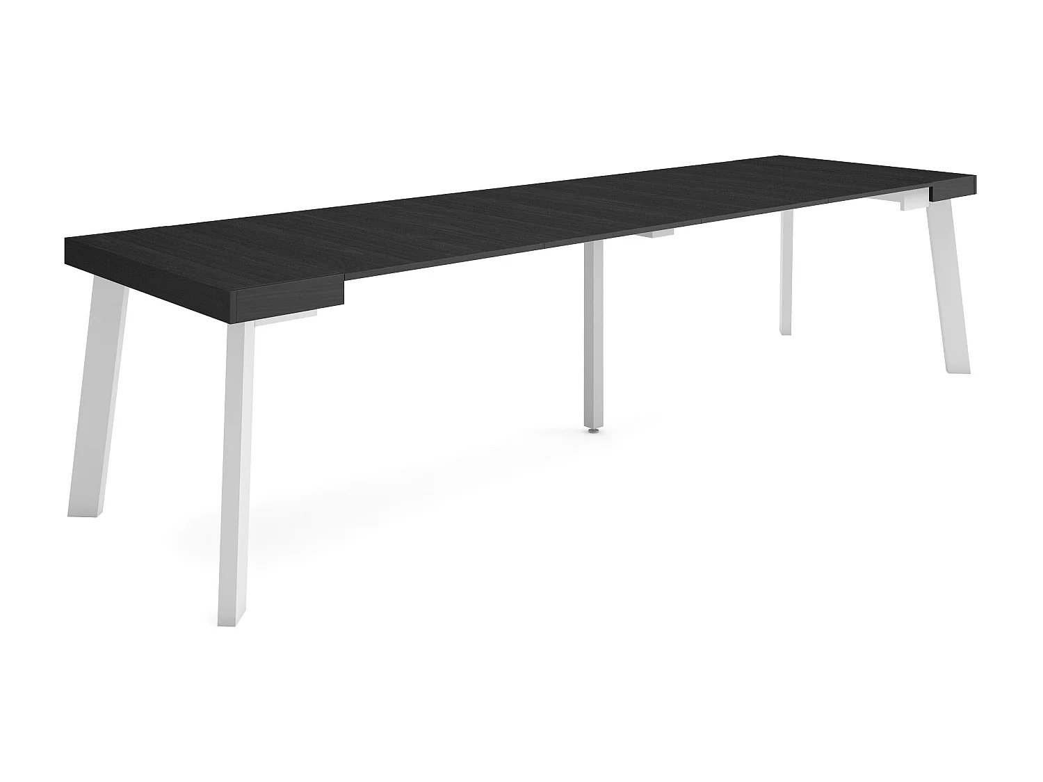 Table console extensible, 302x90x73cm, Pour 14 personnes, Pieds en bois, Noir