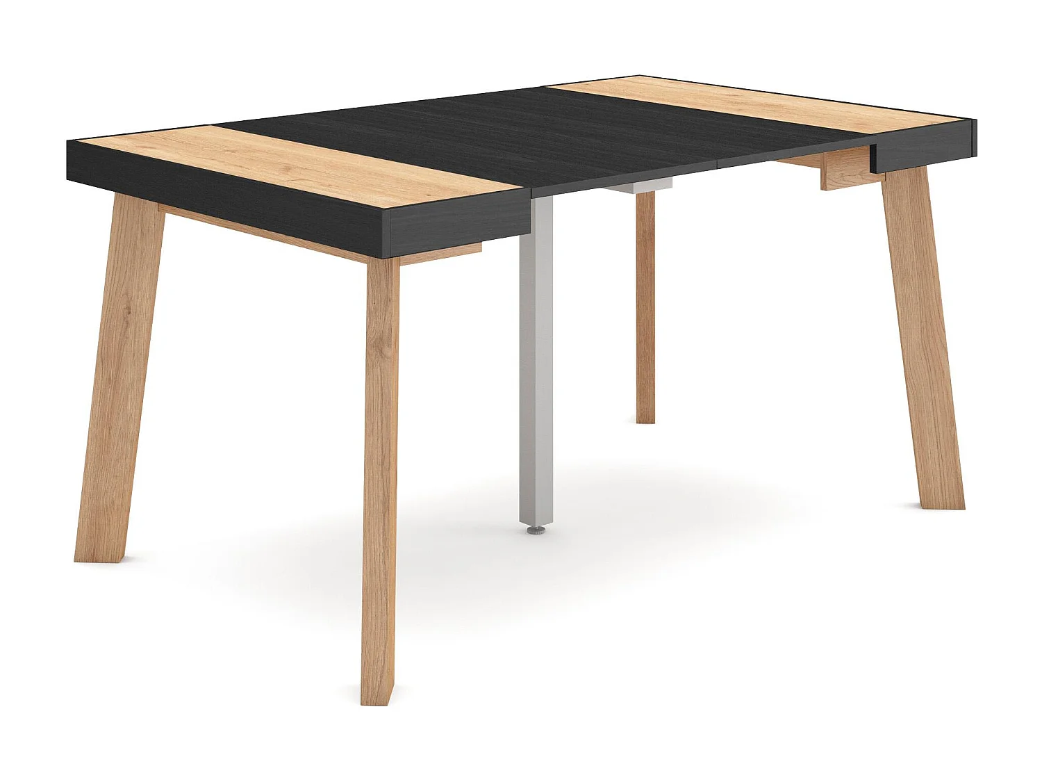 Consolle allungabile, 140x90x73cm, Per 6 persone, Gambe in legno, Rovere e nero