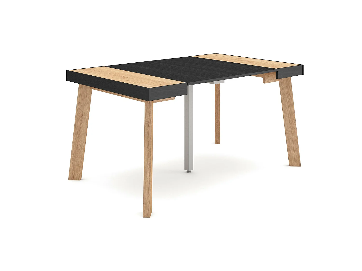 Table console extensible, 140x90x73cm, Pour 6 personnes, Pieds en bois, Chêne et noir