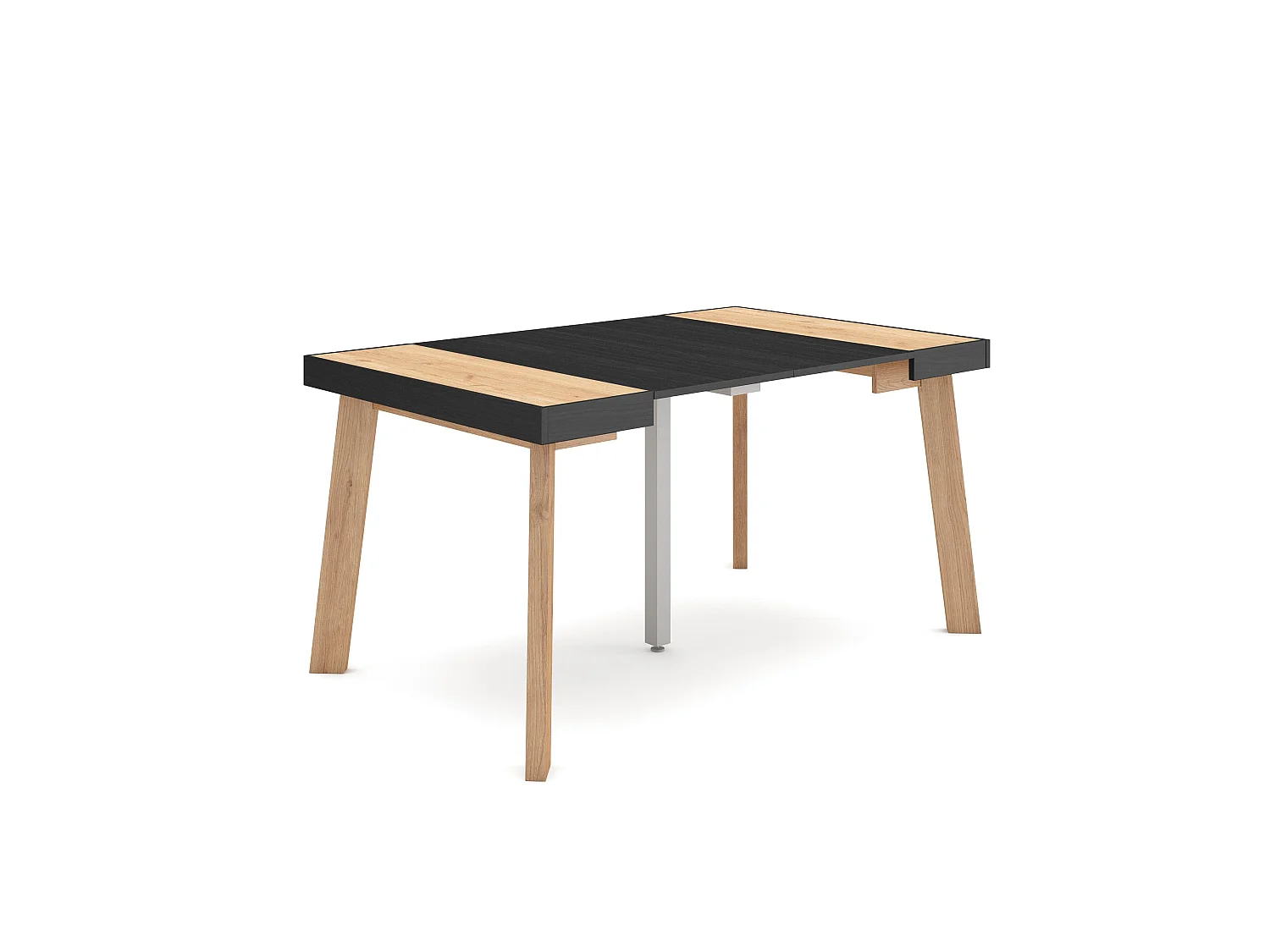 Table console extensible, 140x90x73cm, Pour 6 personnes, Pieds en bois, Chêne et noir
