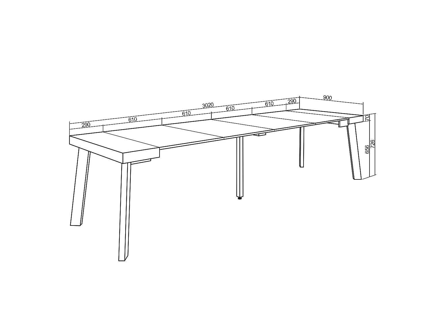 Table console extensible, 302x90x73cm, Pour 14 personnes, Pieds en bois, Chêne et blanc