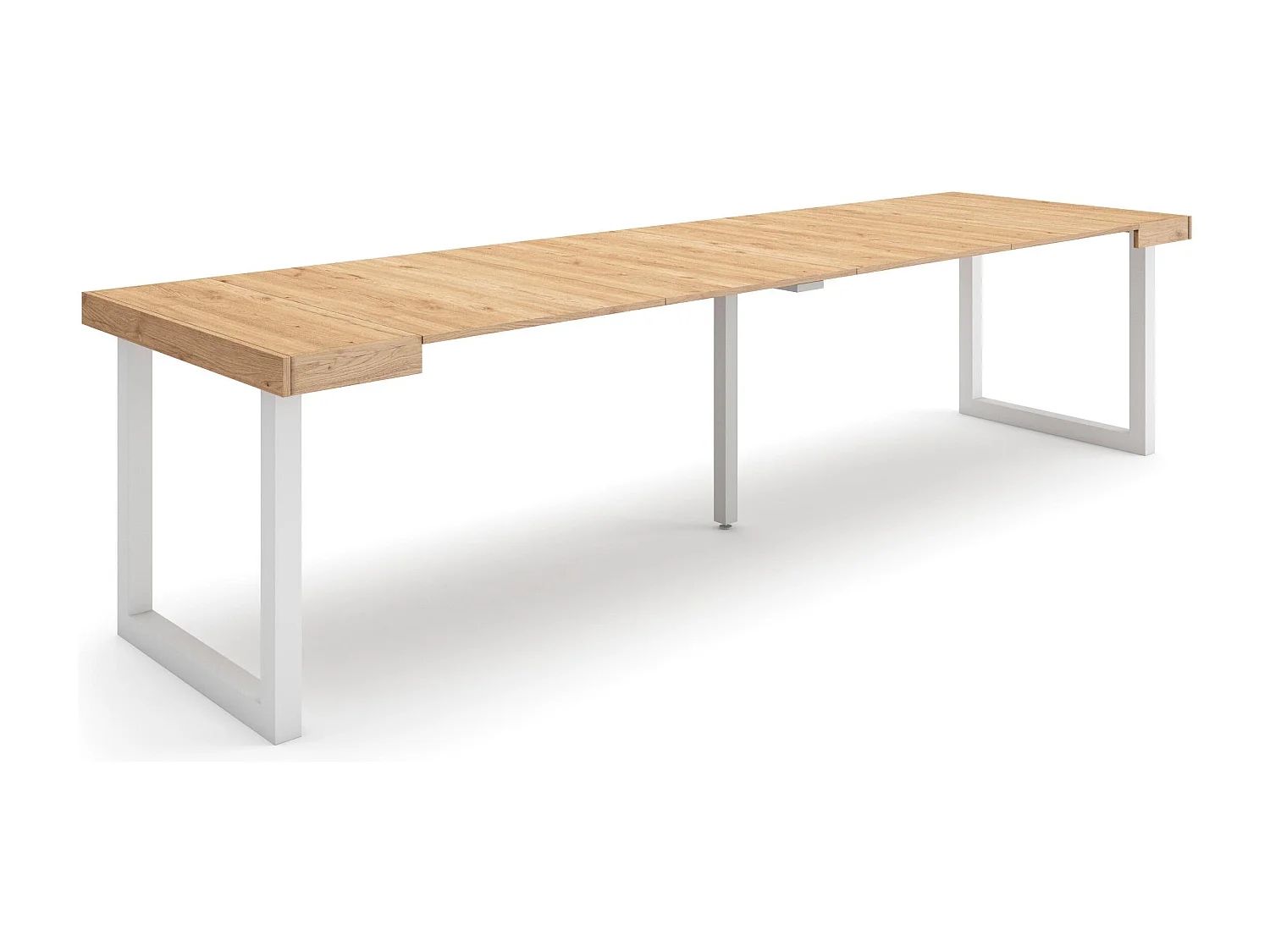 Table console extensible, 302x90x73cm, Pour 14 personnes, Pieds bois massif, Chêne