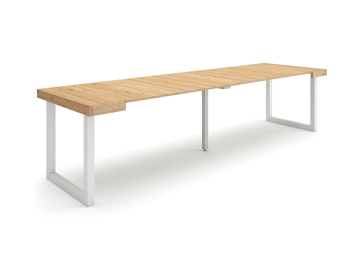 Uitschuifbare Consoletafel, 302x90x73cm, Voor 14 personen, Massief houten poten, Eiken