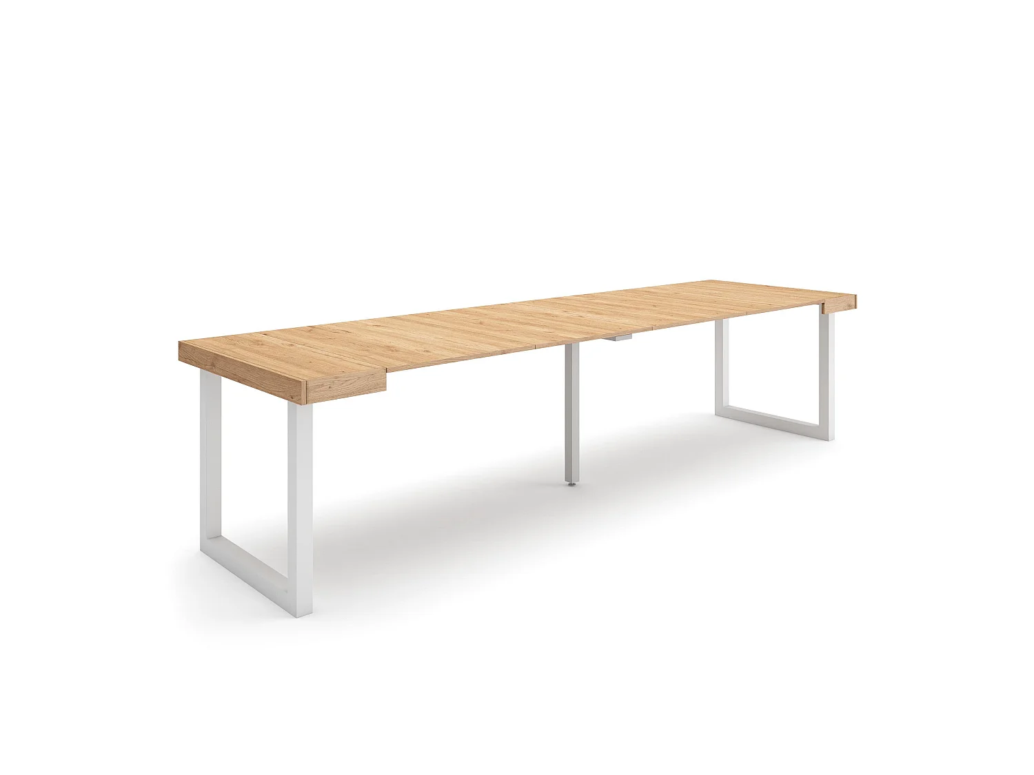 Table console extensible, 302x90x73cm, Pour 14 personnes, Pieds bois massif, Chêne