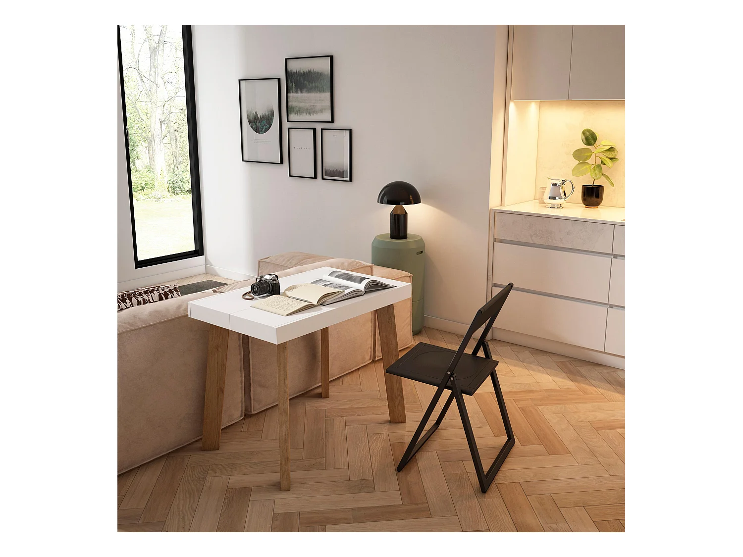 Consolle allungabile, 222x90x73cm, Per 10 persone, Gambe in legno, Rovere e bianco